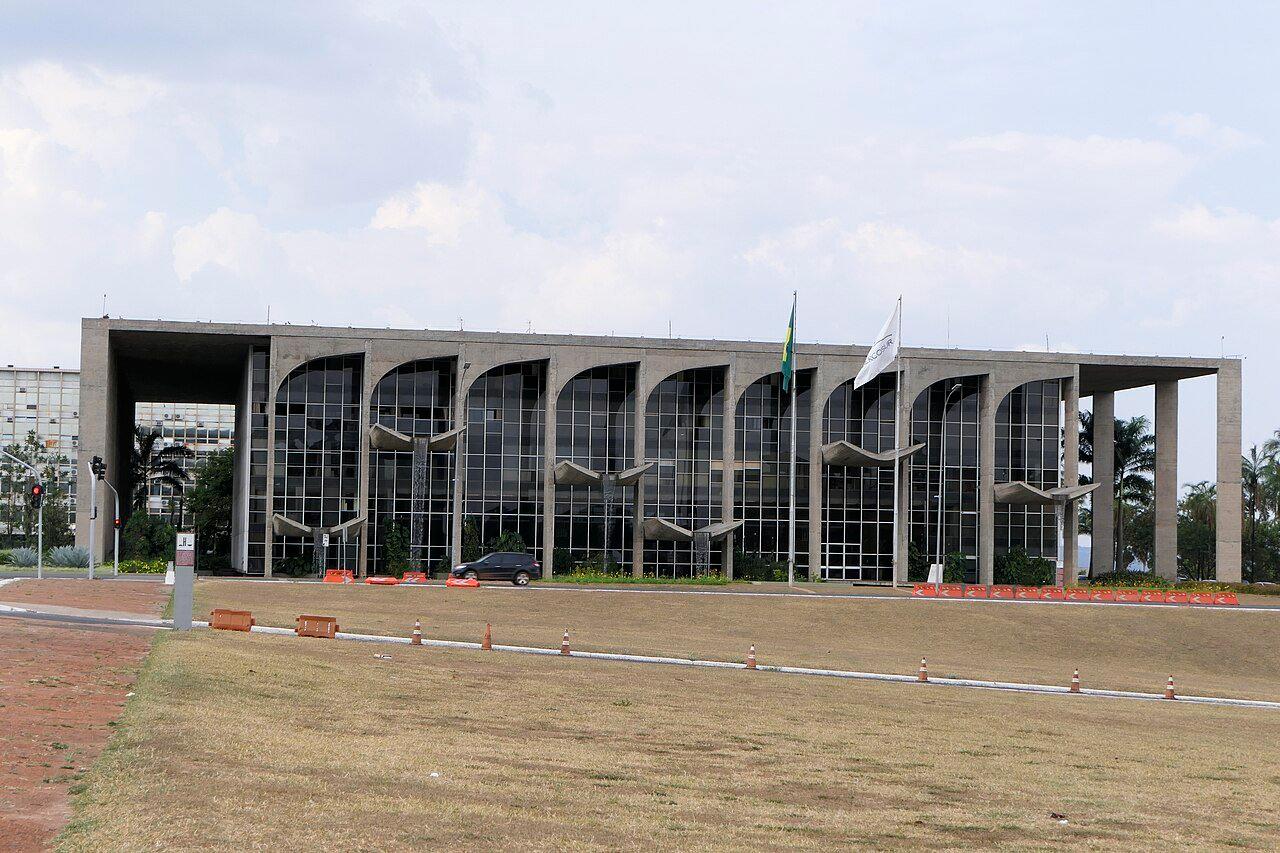 The facade of the Palácio da Justiça, seat of Brazil's Ministry of Justice and Public Security, in Brasília, in 2020.