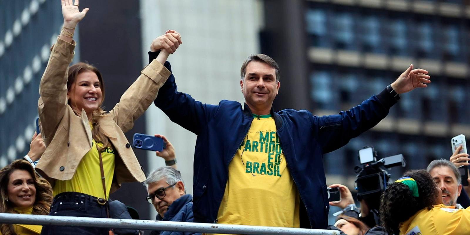 El candidato a la Presidencia Flávio Bolsonaro durante un acto en la Avenida Paulista, en São Paulo, el 7 de septiembre de 2026