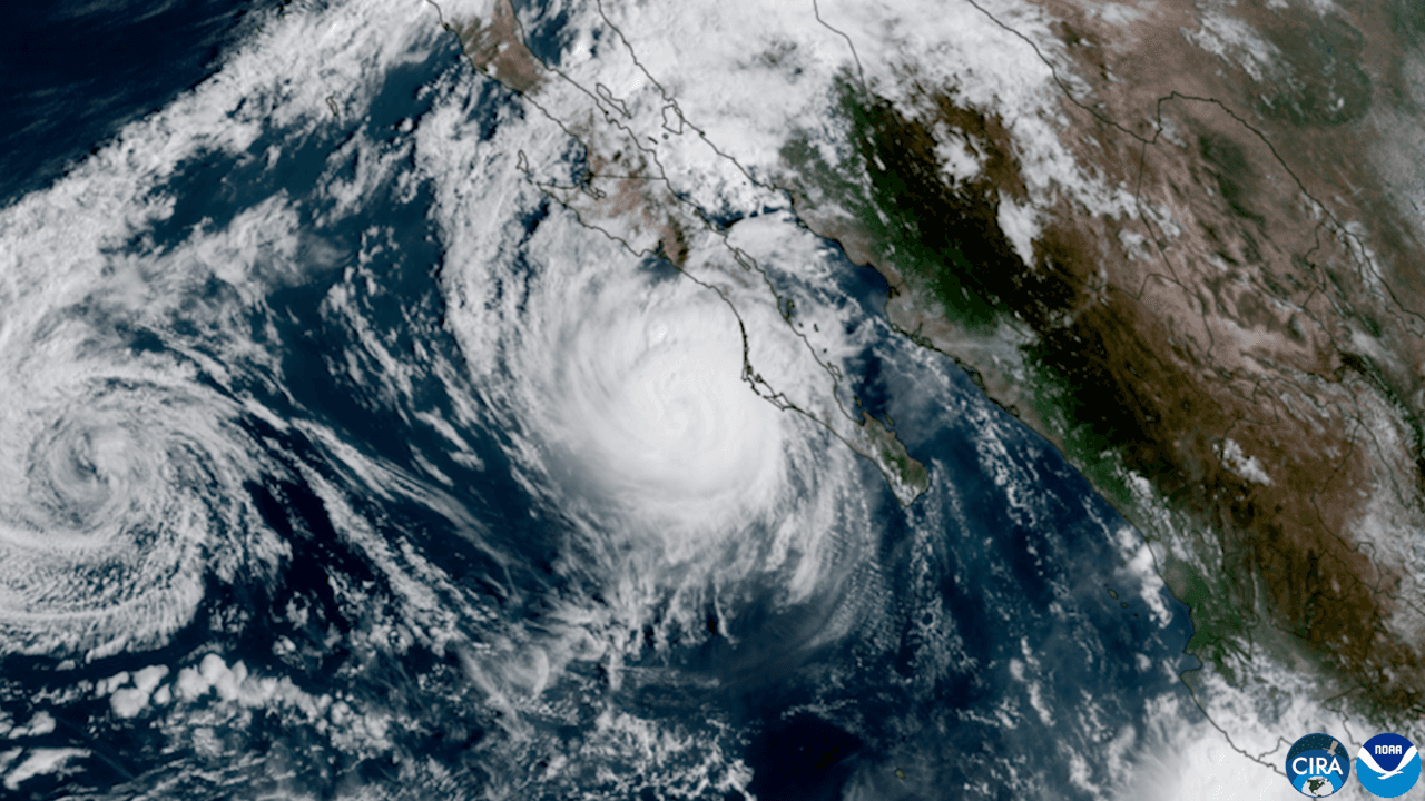 Hurricane Polo moving north off Mexico's Pacific coast on 28 September 2026, a day before it made landfall in Sonora, in this GOES satellite image.