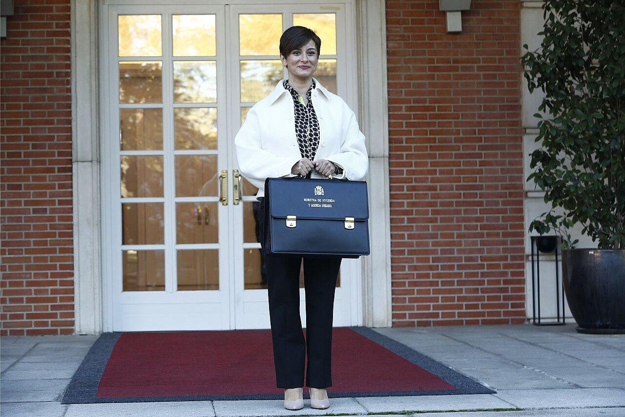 Spain's Housing and Urban Agenda Minister, Isabel Rodríguez, on the steps of the Council of Ministers building in Madrid in November 2023.