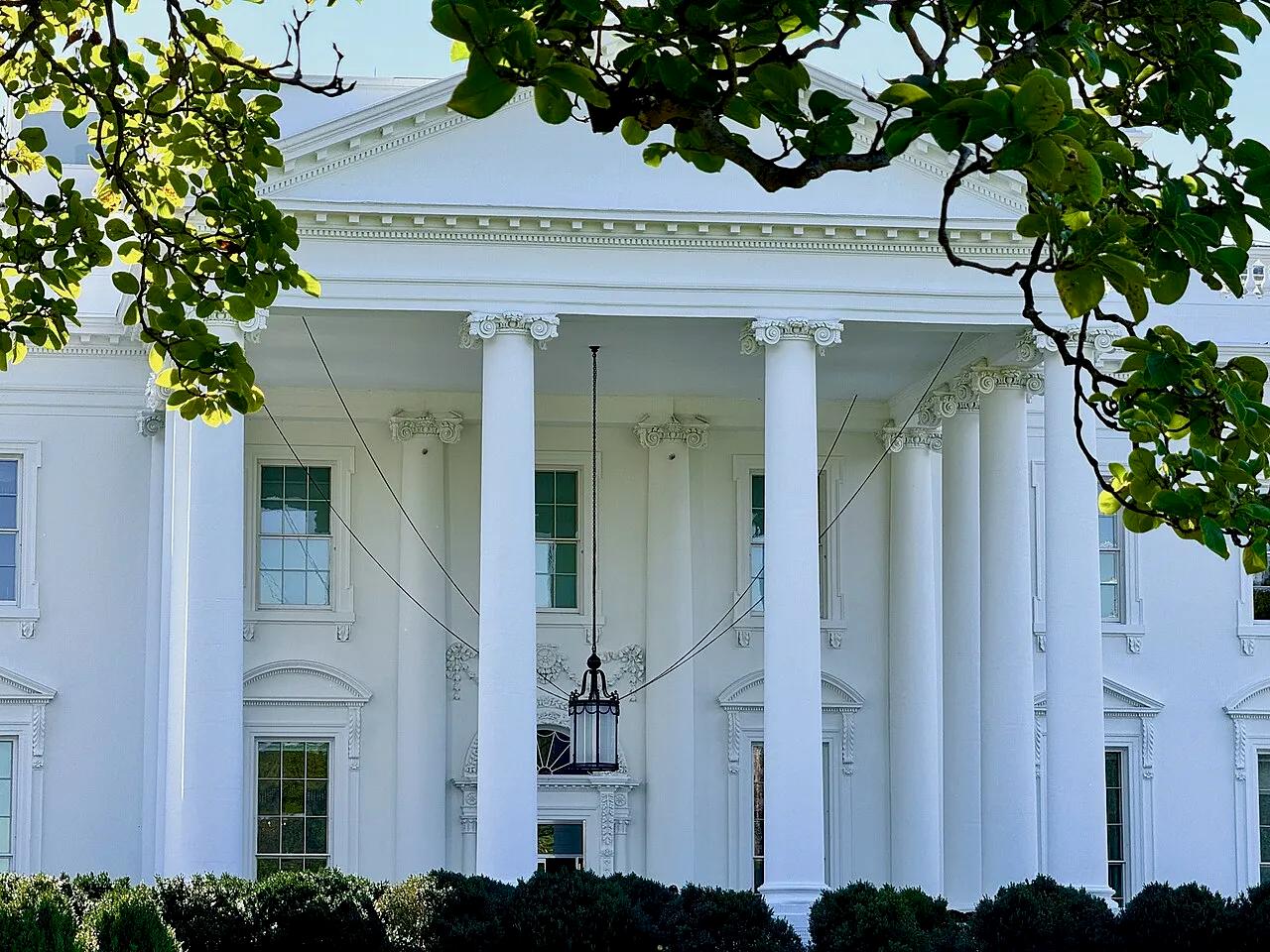 The North Portico of the White House in Washington, D.C., in 2023. The accord on frontier-model safety was signed at a meeting there on September 29, 2026.
