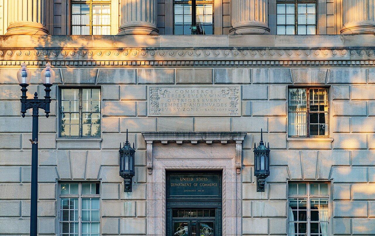 The Herbert C. Hoover Building on Constitution Avenue in Washington, D.C., headquarters of the Department of Commerce, whose Bureau of Economic Analysis publishes the PCE price index. Photographed in 2024.