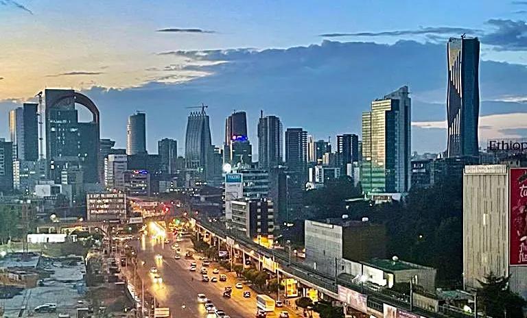 Meskel Square and the Addis Ababa skyline, in Ethiopia's capital, in 2021.