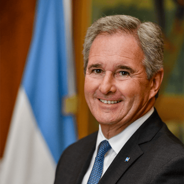 Official portrait of Argentine Foreign Minister Pablo Quirno, released by the Cancillería in 2025. Quirno signed the Andes-Atlantic Corridor memorandum in New York.