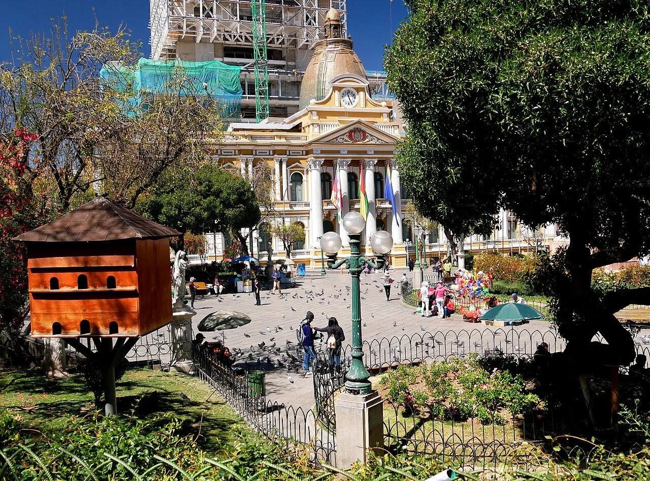 A Plaza Murillo, com o Palacio Quemado ao fundo, em La Paz, em 2019: a sede do governo é o destino da marcha convocada a partir de Patacamaya.