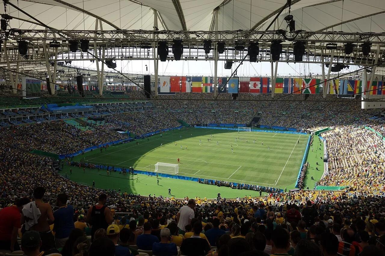 O estádio do Maracanã, no Rio de Janeiro, durante uma partida do torneio olímpico de futebol masculino em 2016.