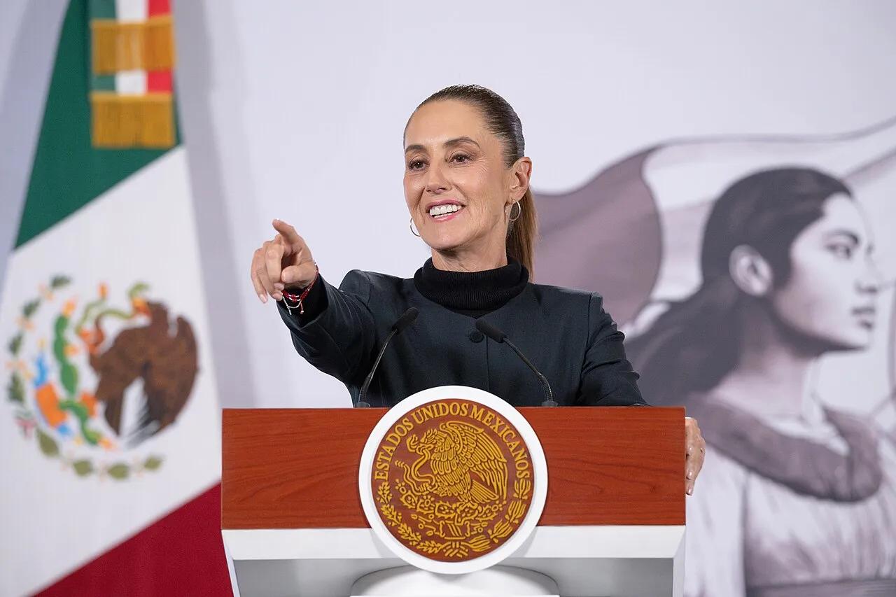 A presidente do México, Claudia Sheinbaum, durante sua coletiva de imprensa matinal de 21 de janeiro de 2026.