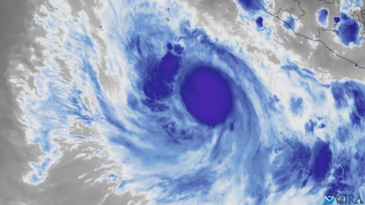 Imagen satelital del huracán Narda sobre las aguas abiertas del Pacífico oriental, en septiembre de 2025, la misma cuenca en la que se formó Vance.
