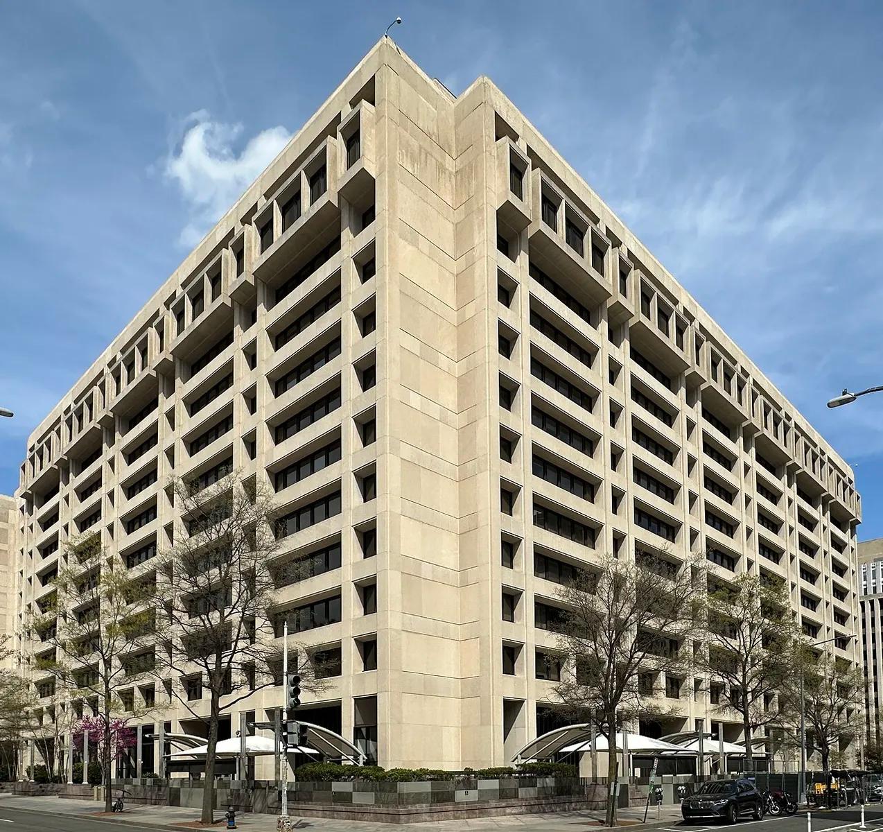 The headquarters of the International Monetary Fund, on 19th Street NW in the Foggy Bottom neighbourhood of Washington, in March 2026.
