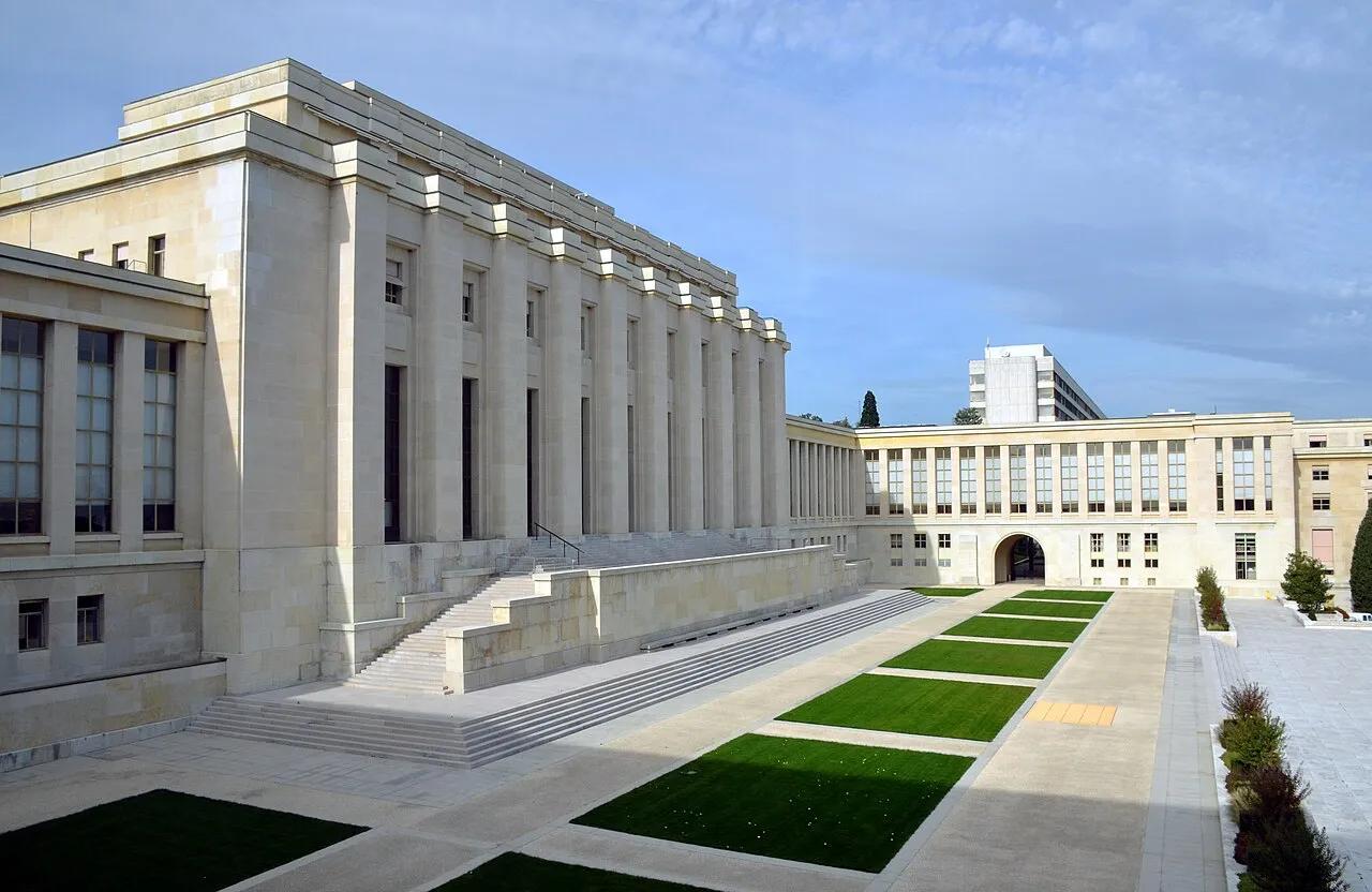 The Palace of Nations in Geneva in October 2014. It is the UN's European headquarters, home to the Human Rights Council and the commissions of inquiry it creates.