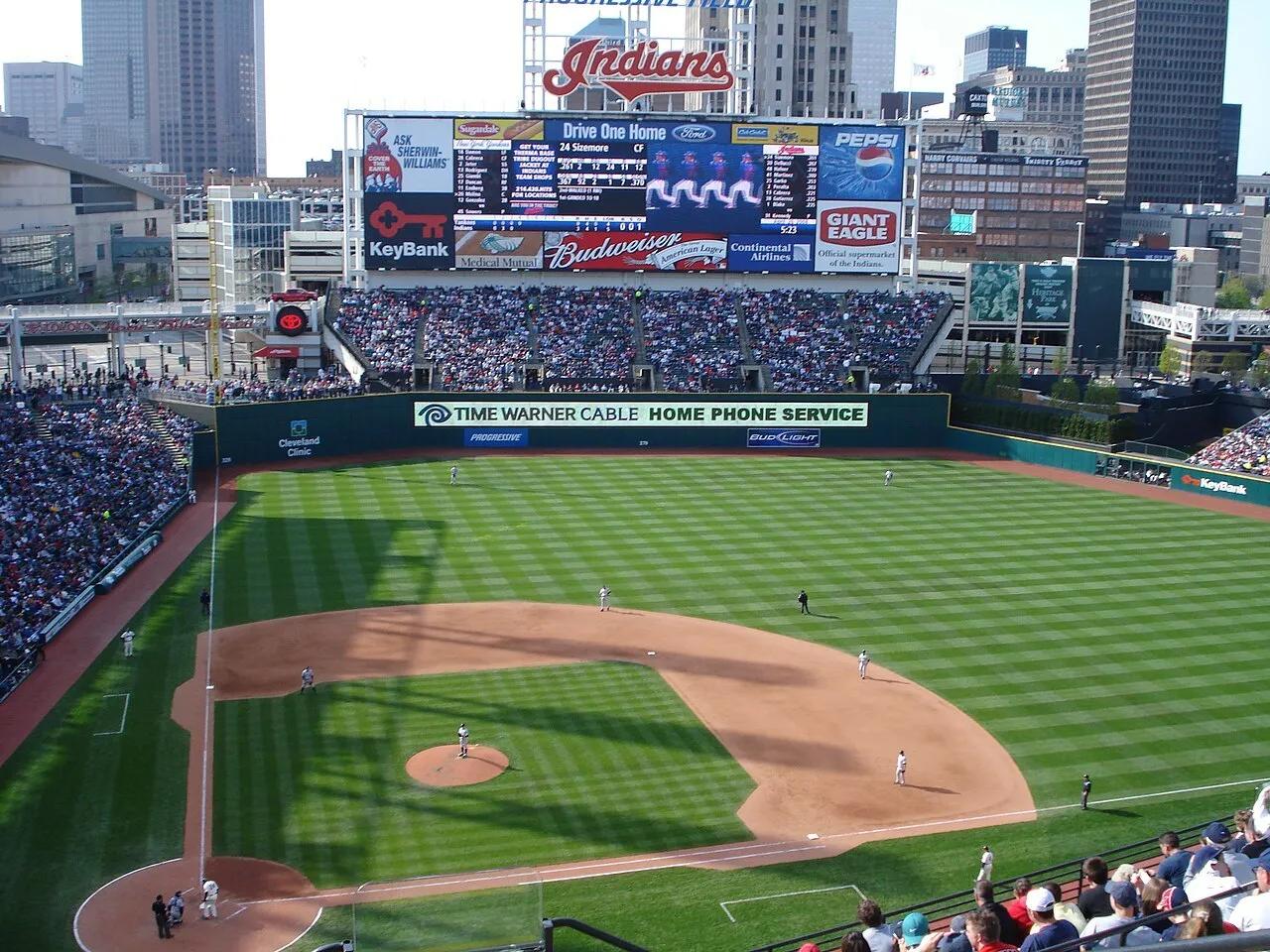 Progressive Field in Cleveland, Ohio, where the Rays beat the Guardians in Game 4, photographed in 2008.