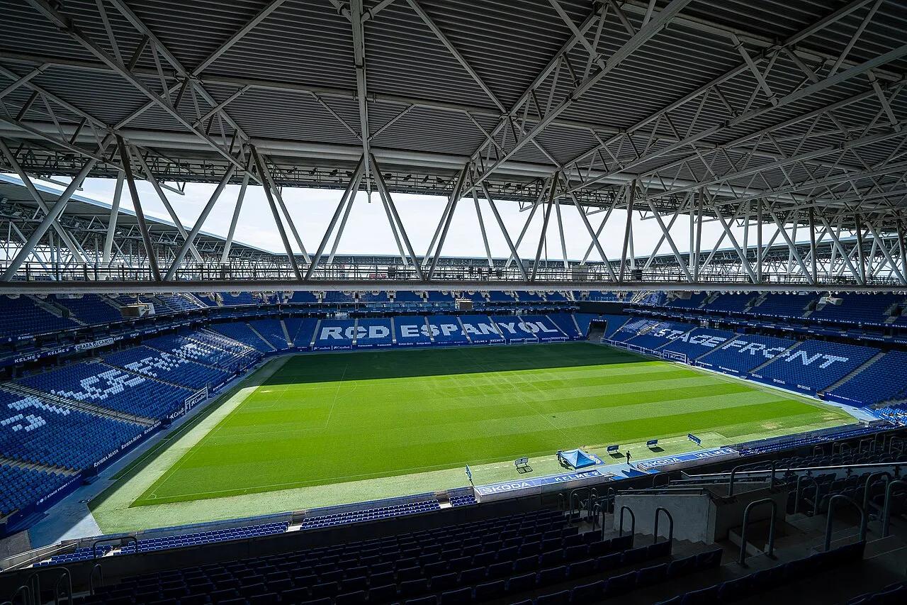 O estádio do RCD Espanyol, em Cornellà de Llobregat, onde Espanha e Egito empataram em março de 2026, em foto de 2023.