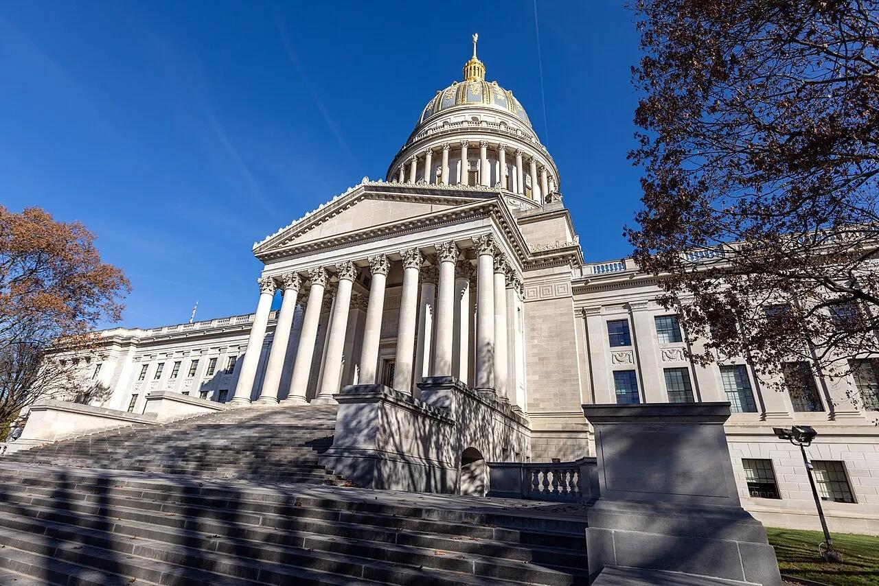 The West Virginia State Capitol on Kanawha Boulevard East in Charleston, seat of the state government and of the attorney general's office, photographed in November 2022.