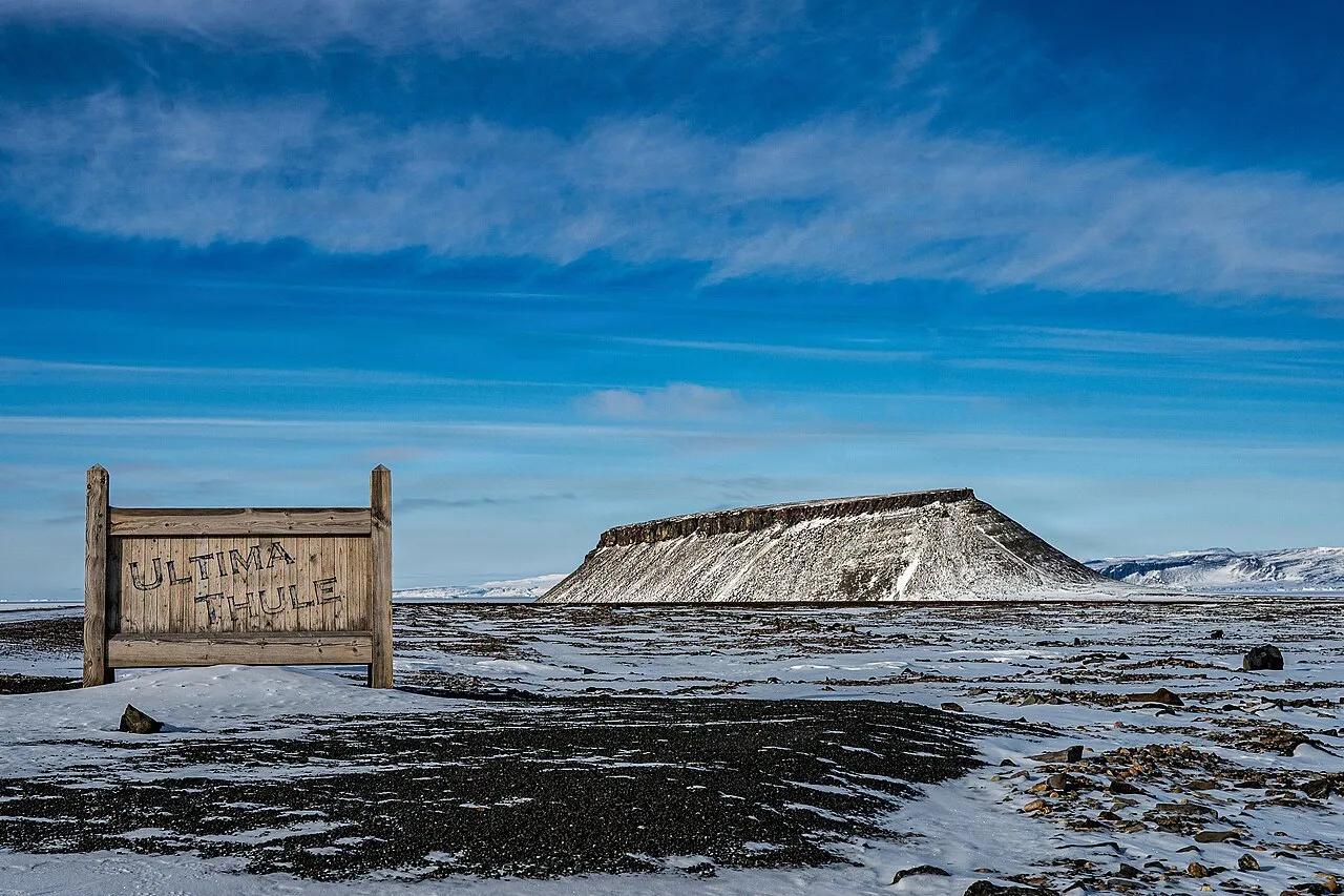 A ridge above Pituffik Space Base in northern Greenland, with Mount Dundas behind it, in April 2026.