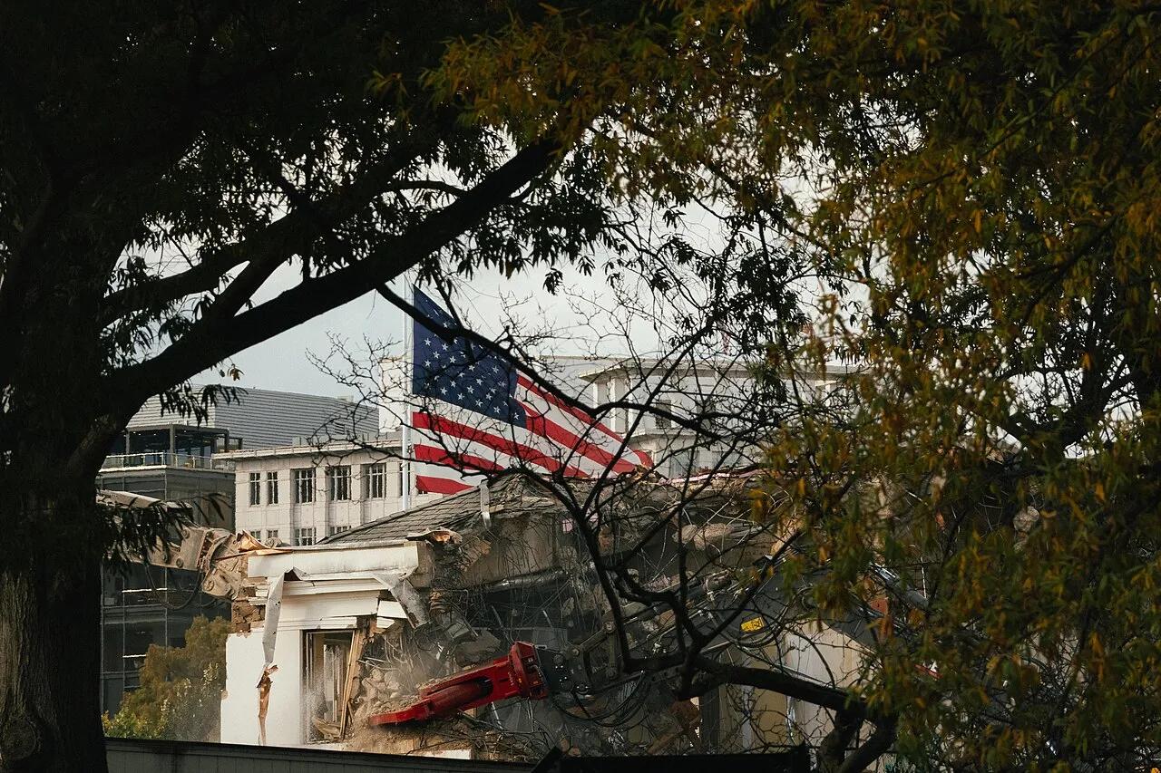 Demolition of the White House East Wing in Washington on October 22, 2025. The ballroom is being built on the cleared site.