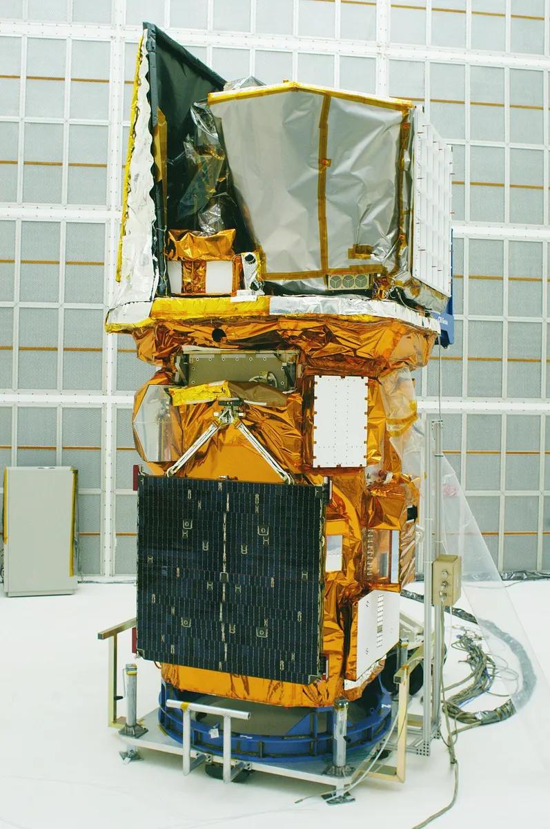 The Swift spacecraft inside Hangar AE at Cape Canaveral, Florida, in July 2004, four months before launch.